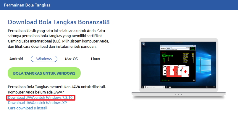 Screenshot panduan install permainan bola tangkas bonanza88 windows 1